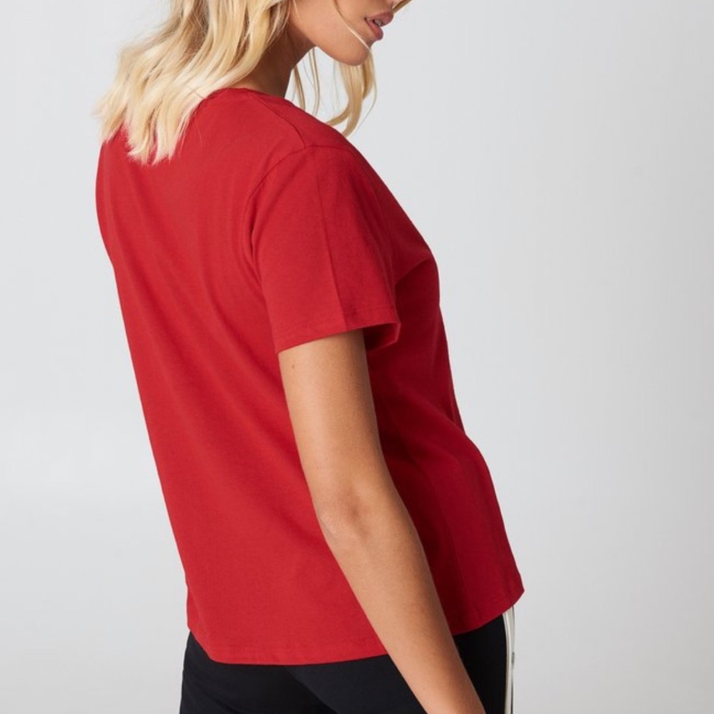 Red V-Neck Cotton Oversized Loose Fit T-Shirt - Picture 3 of 5